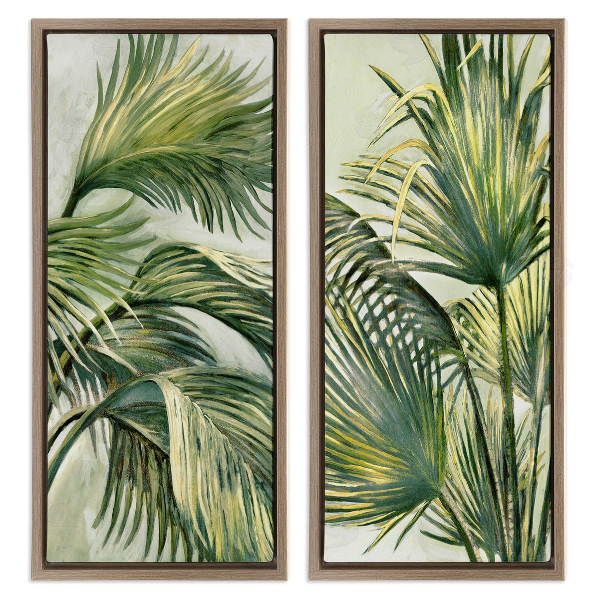 Swaying Green Palms Brown Floating Frame Canvas Wall Art, Home Decor by Merri Pattinian