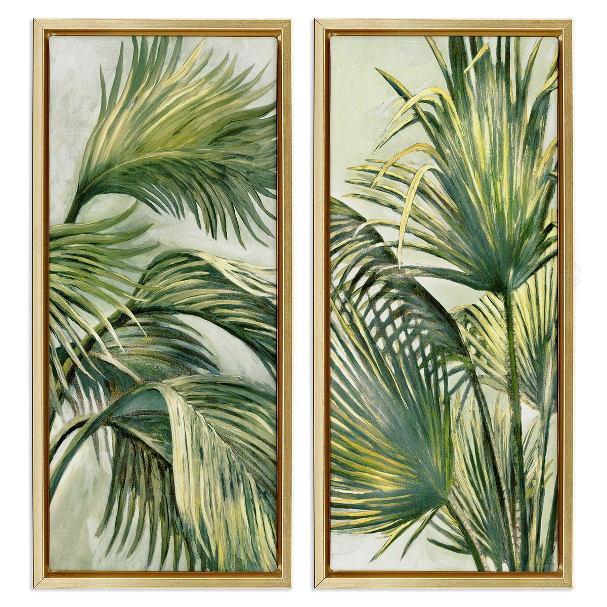 Swaying Green Palms Gold Floating Frame Canvas Wall Art, Home Decor by Merri Pattinian
