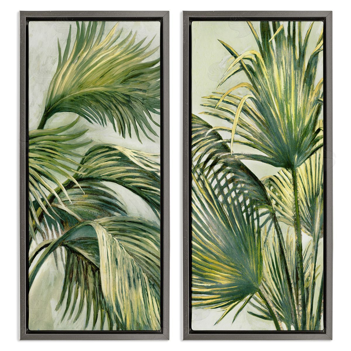 Swaying Green Palms Grey Floating Frame Canvas Wall Art, Home Decor by Merri Pattinian