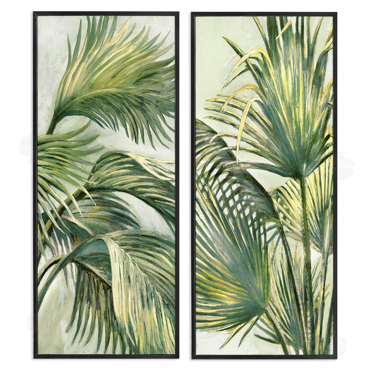 Swaying Green Palms Black Frame Print Wall Art, Home Decor by Merri Pattinian