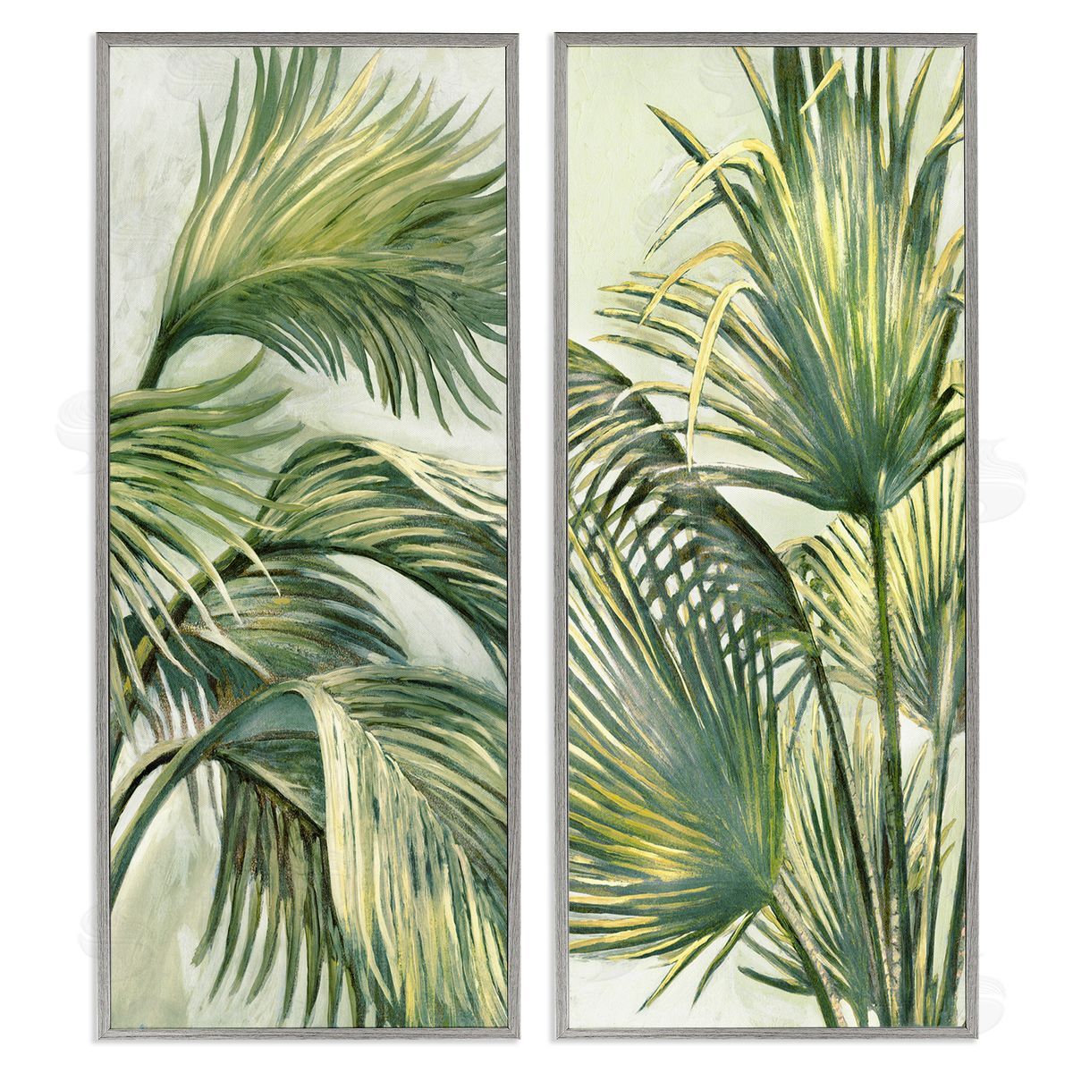 Swaying Green Palms Grey Frame Print Wall Art, Home Decor by Merri Pattinian