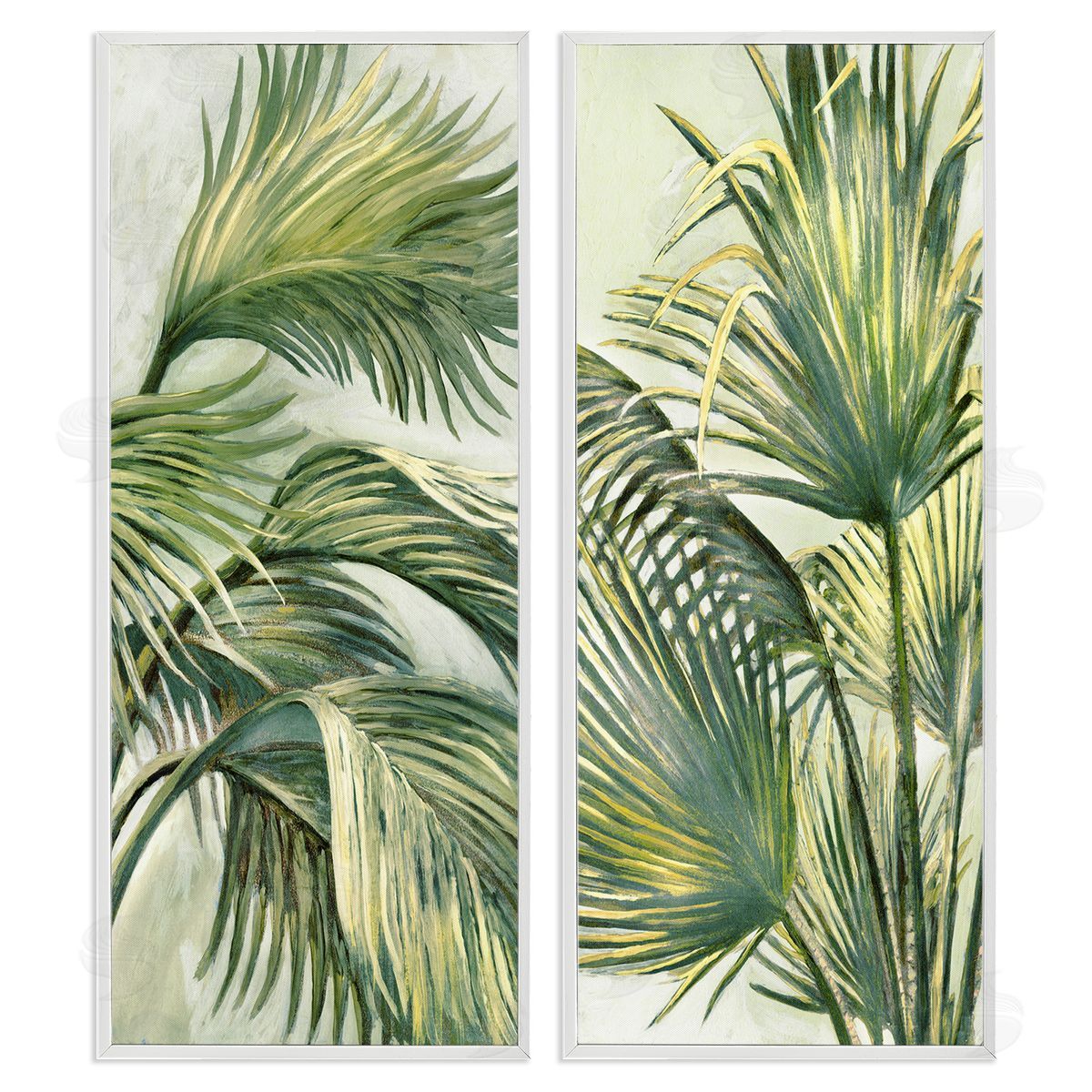 Swaying Green Palms White Frame Print Wall Art, Home Decor by Merri Pattinian