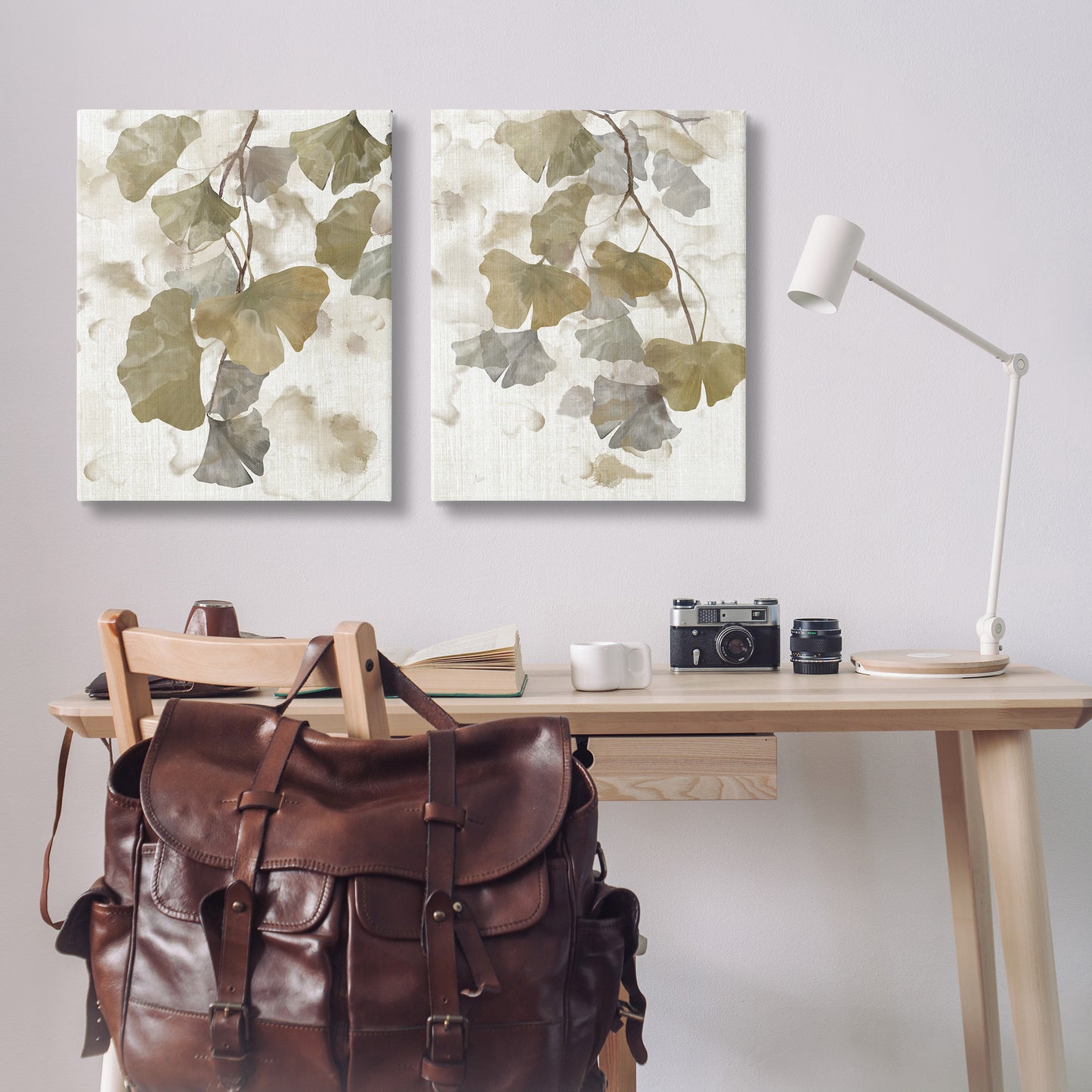 Rustic Gingko Leaves Canvas Wall Art in Room, Home Decor by Nan