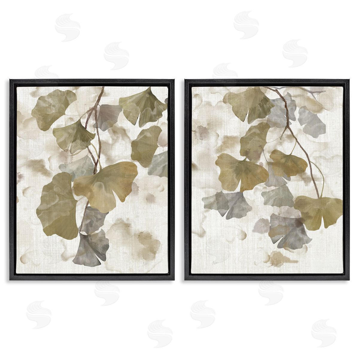 Rustic Gingko Leaves Black Floating Frame Canvas Wall Art, Home Decor by Nan