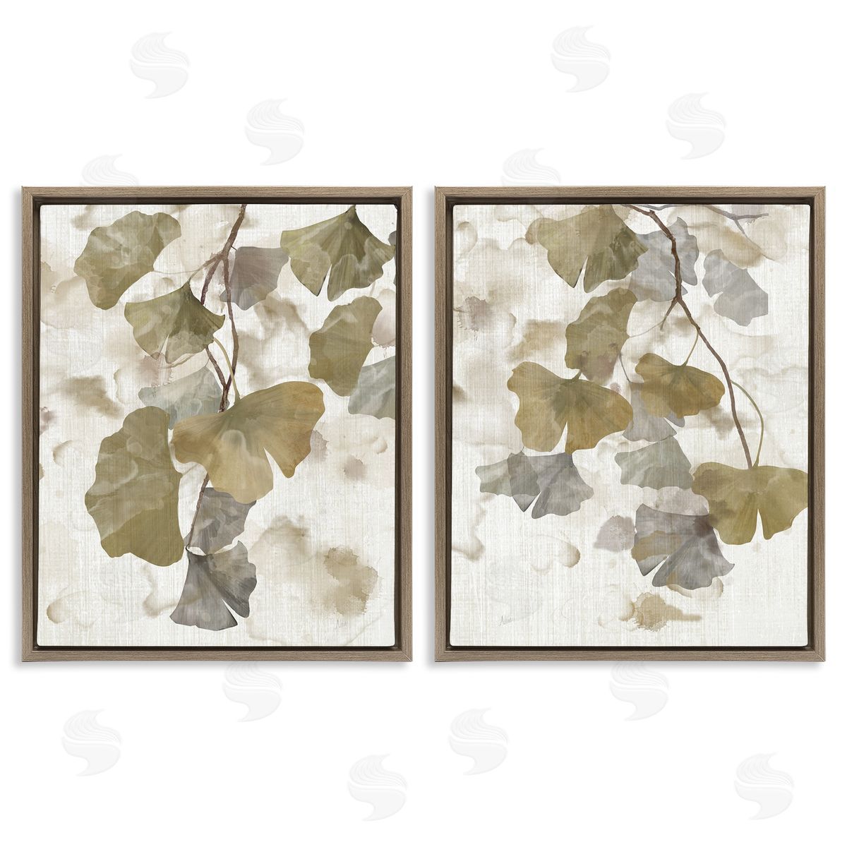 Rustic Gingko Leaves Brown Floating Frame Canvas Wall Art, Home Decor by Nan