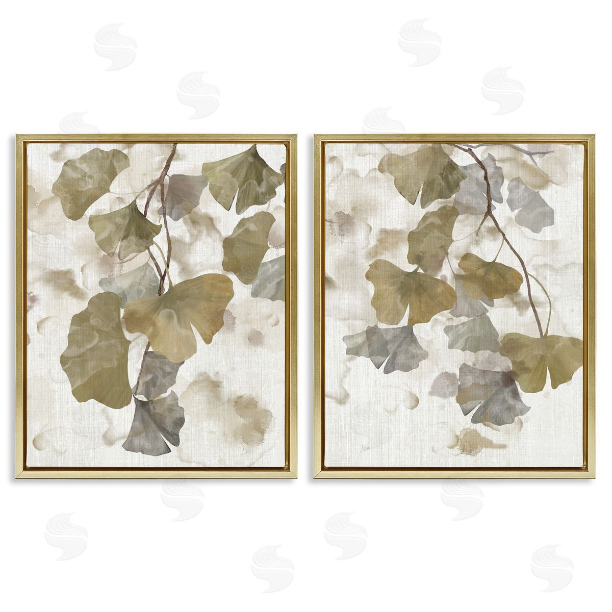 Rustic Gingko Leaves Gold Floating Frame Canvas Wall Art, Home Decor by Nan