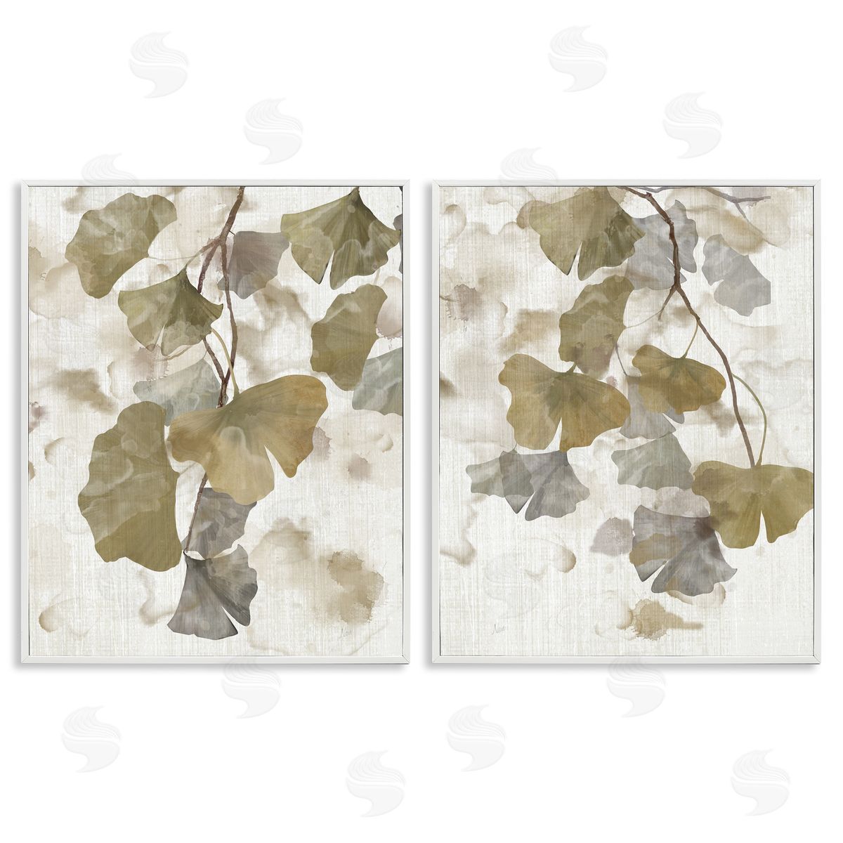 Rustic Gingko Leaves White Frame Print Wall Art, Home Decor by Nan