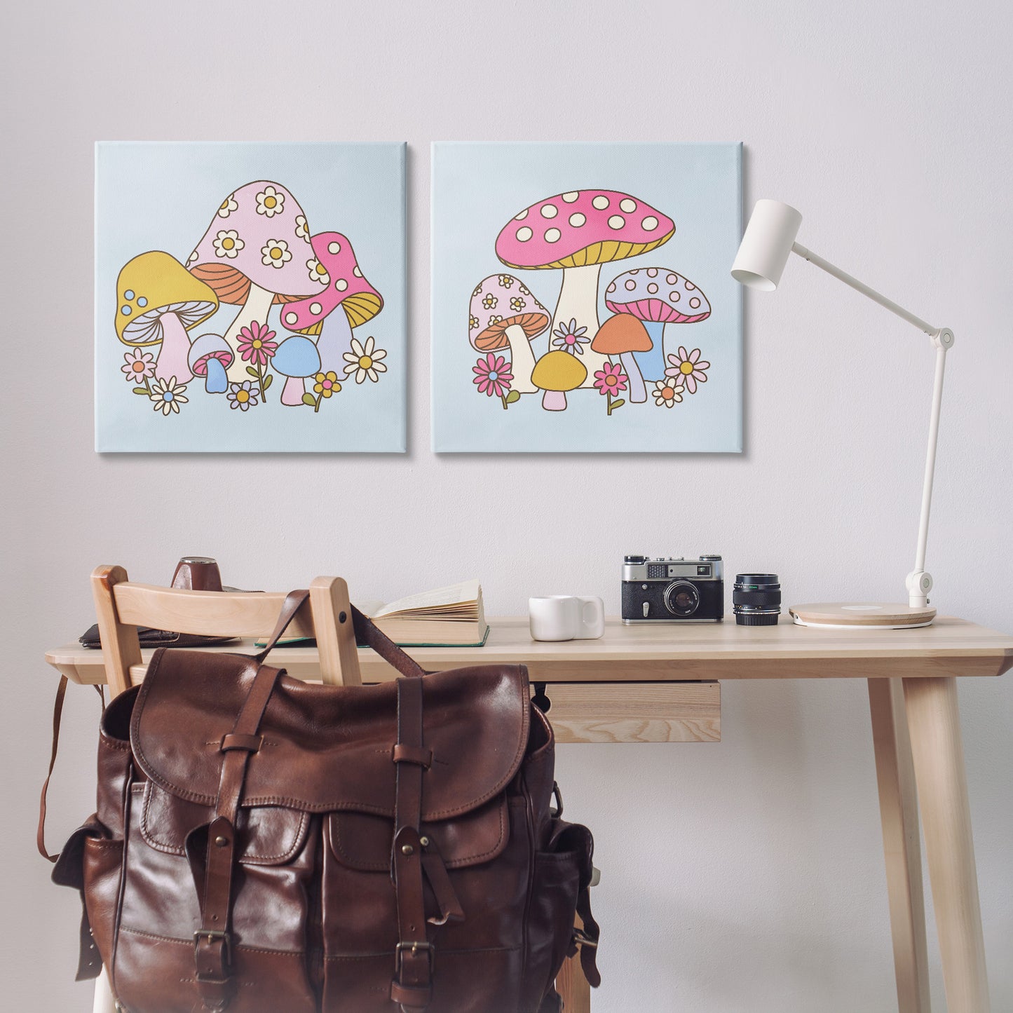 Groovy Floral Mushrooms Canvas Wall Art in Room, Home Decor by Victoria Barnes