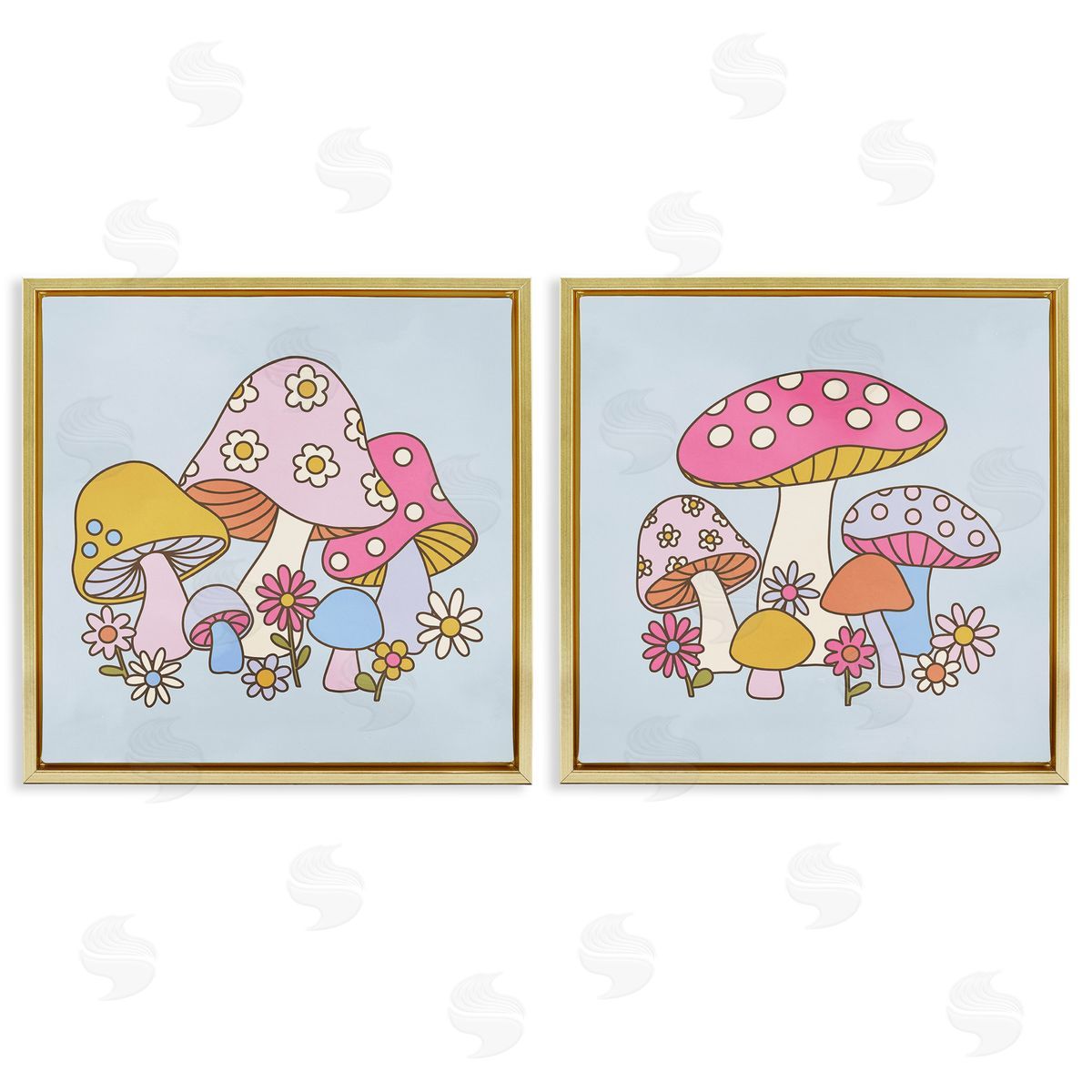 Groovy Floral Mushrooms Gold Floating Frame Canvas Wall Art, Home Decor by Victoria Barnes