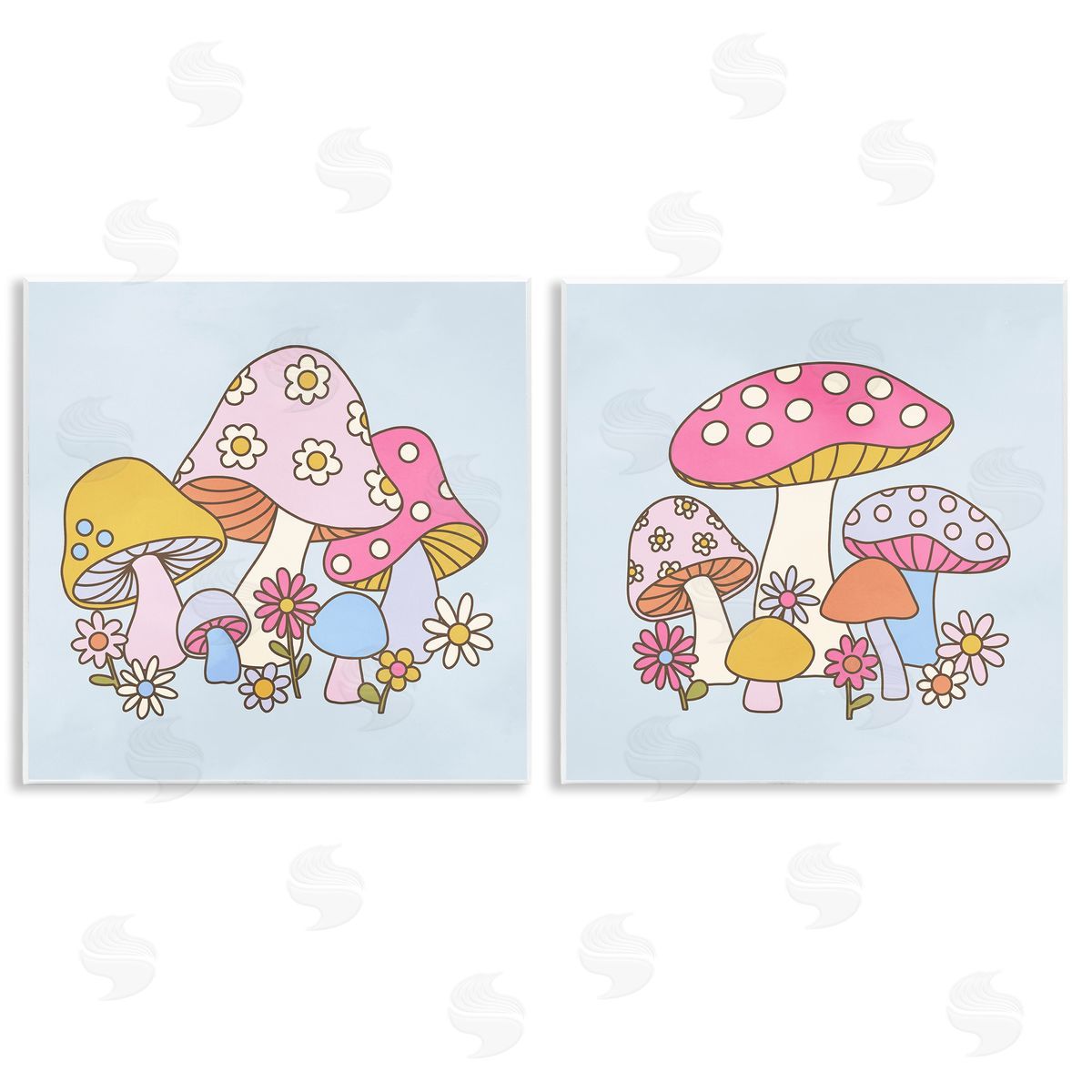 Groovy Floral Mushrooms Wood Plaque Wall Art, Home Decor by Victoria Barnes