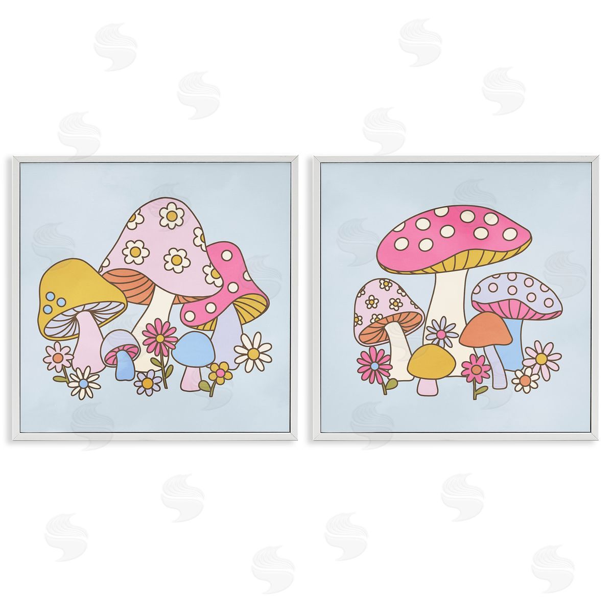 Groovy Floral Mushrooms White Frame Print Wall Art, Home Decor by Victoria Barnes