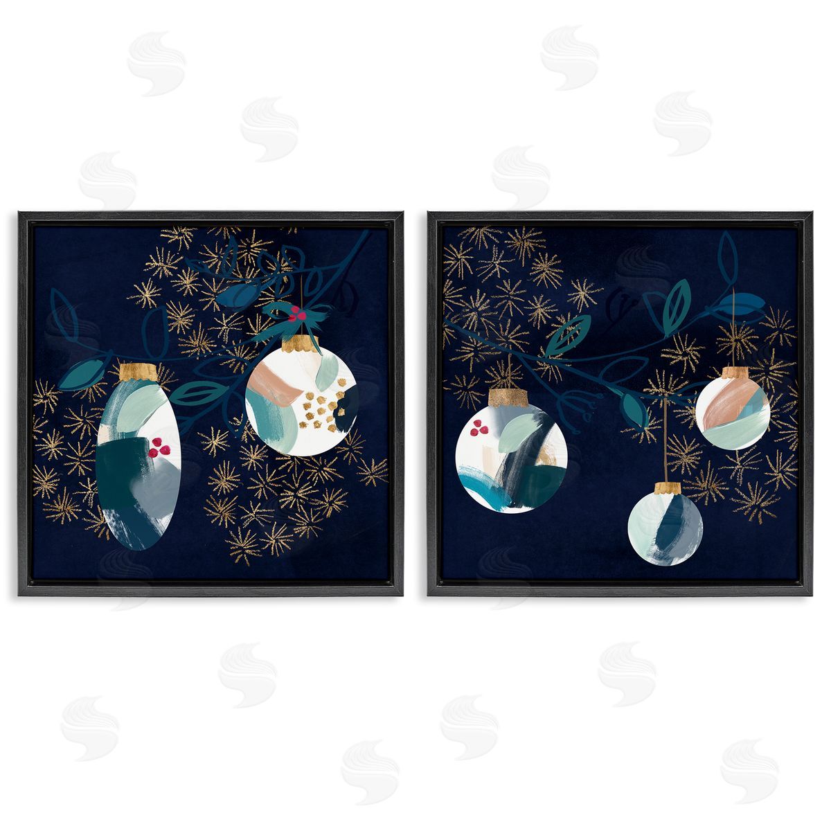 Abstract Ornaments on Tree Black Floating Frame Canvas Wall Art, Home Decor by Jennifer Paxton Parker
