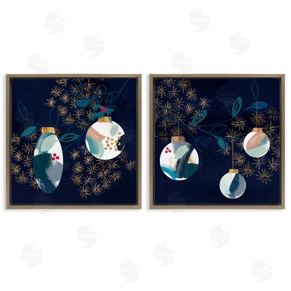 Abstract Ornaments on Tree Brown Floating Frame Canvas Wall Art, Home Decor by Jennifer Paxton Parker