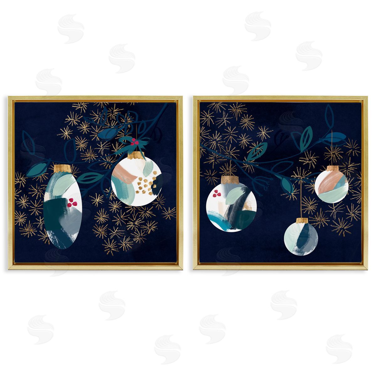 Abstract Ornaments on Tree Gold Floating Frame Canvas Wall Art, Home Decor by Jennifer Paxton Parker