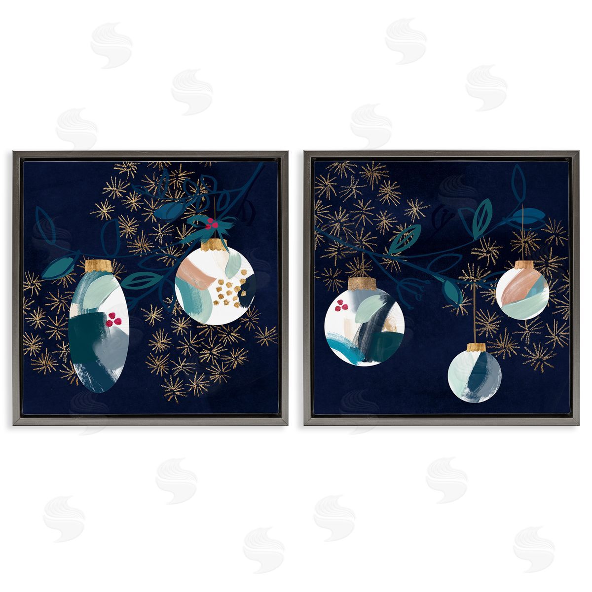 Abstract Ornaments on Tree Grey Floating Frame Canvas Wall Art, Home Decor by Jennifer Paxton Parker