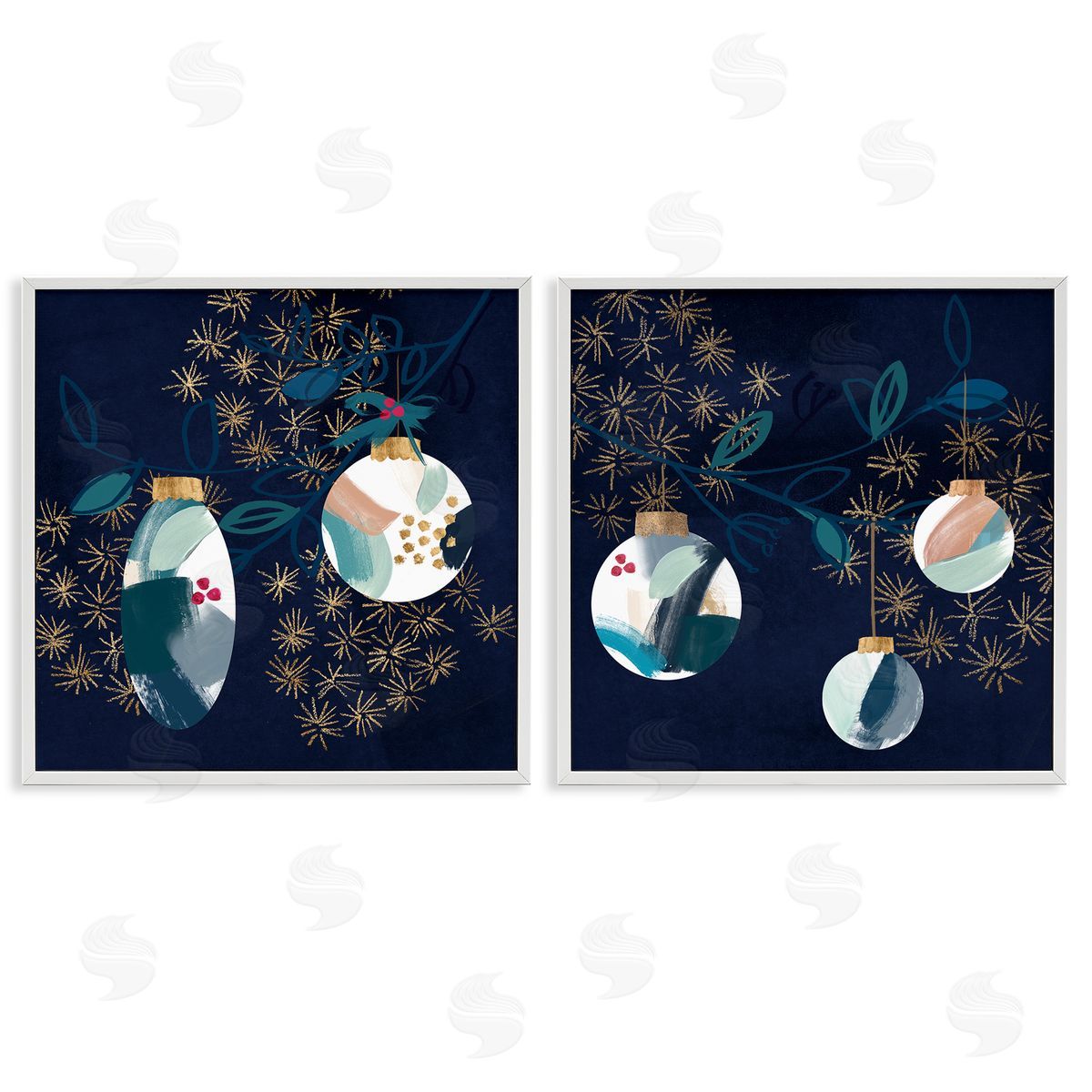 Abstract Ornaments on Tree White Frame Print Wall Art, Home Decor by Jennifer Paxton Parker