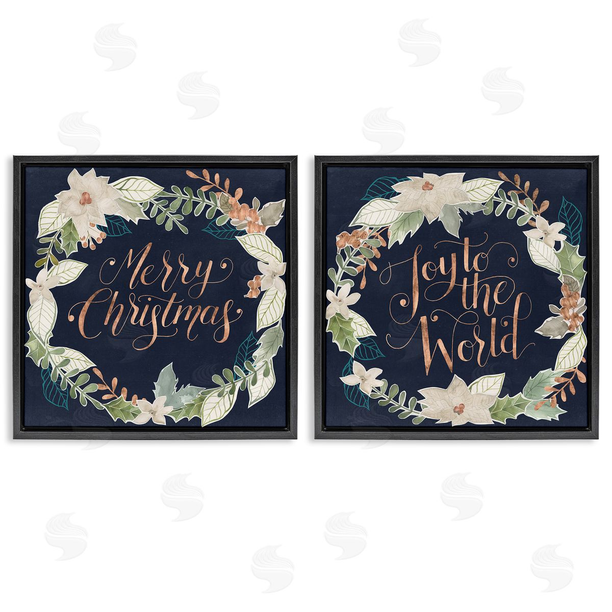Merry Christmas Joy Wreath Black Floating Frame Canvas Wall Art, Home Decor by Grace Popp