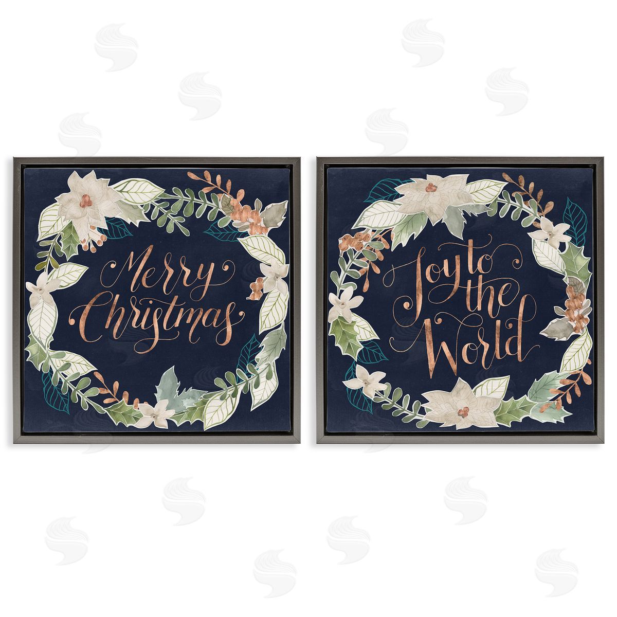 Merry Christmas Joy Wreath Grey Floating Frame Canvas Wall Art, Home Decor by Grace Popp