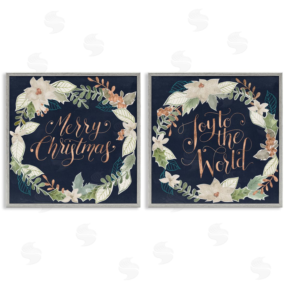 Merry Christmas Joy Wreath Grey Frame Print Wall Art, Home Decor by Grace Popp