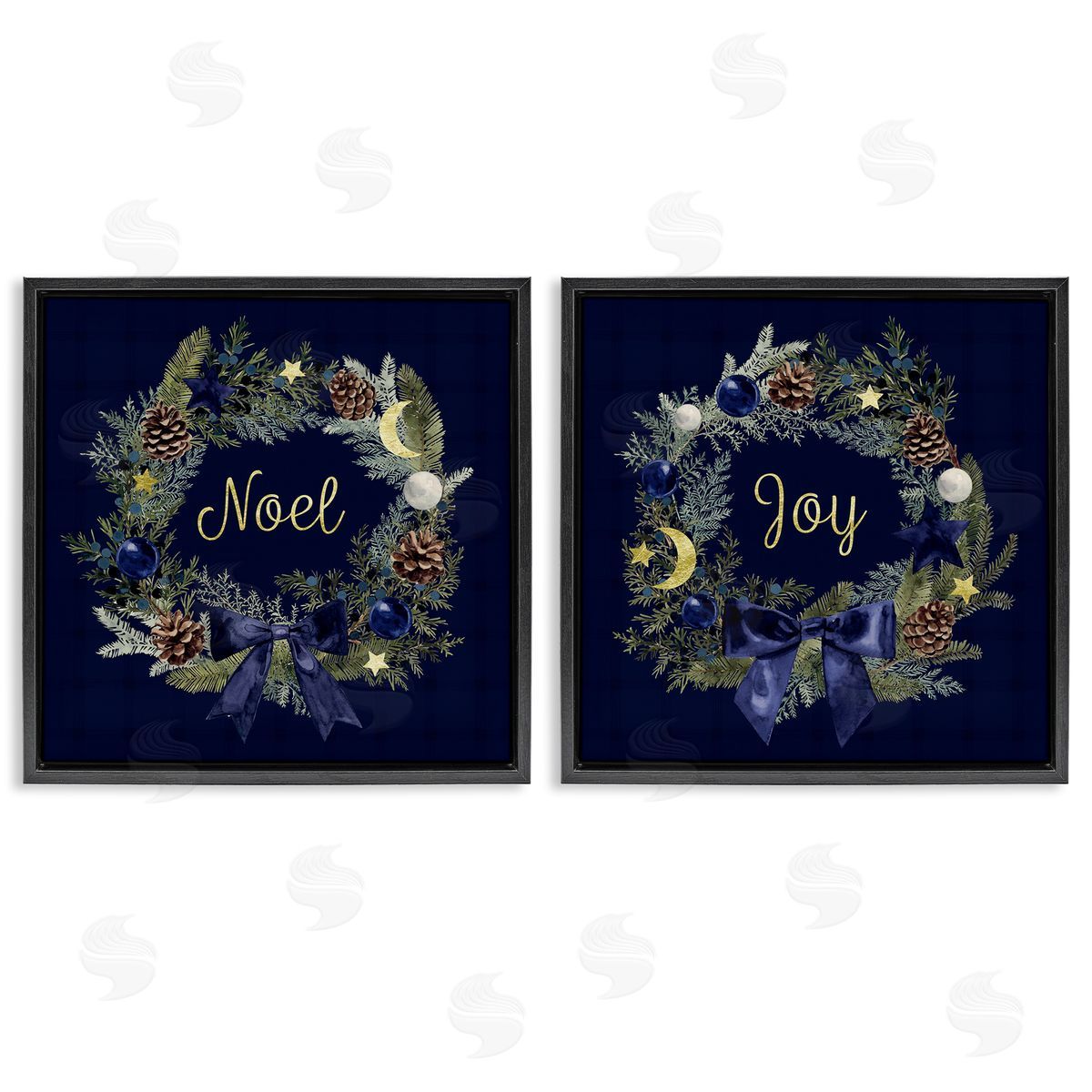 Noel Joy Balsam Wreath Pinecones Black Floating Frame Canvas Wall Art, Home Decor by Victoria Barnes
