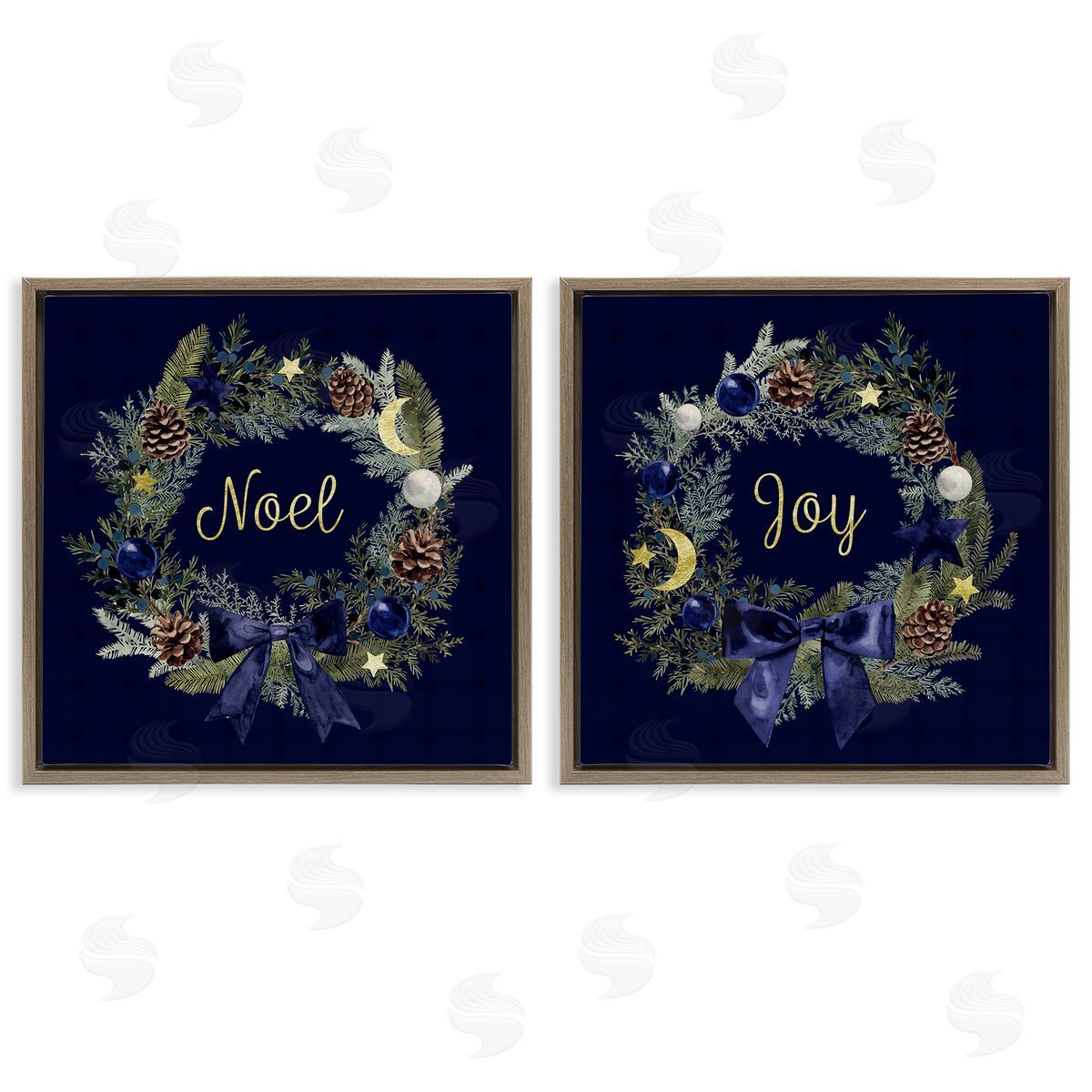 Noel Joy Balsam Wreath Pinecones Brown Floating Frame Canvas Wall Art, Home Decor by Victoria Barnes