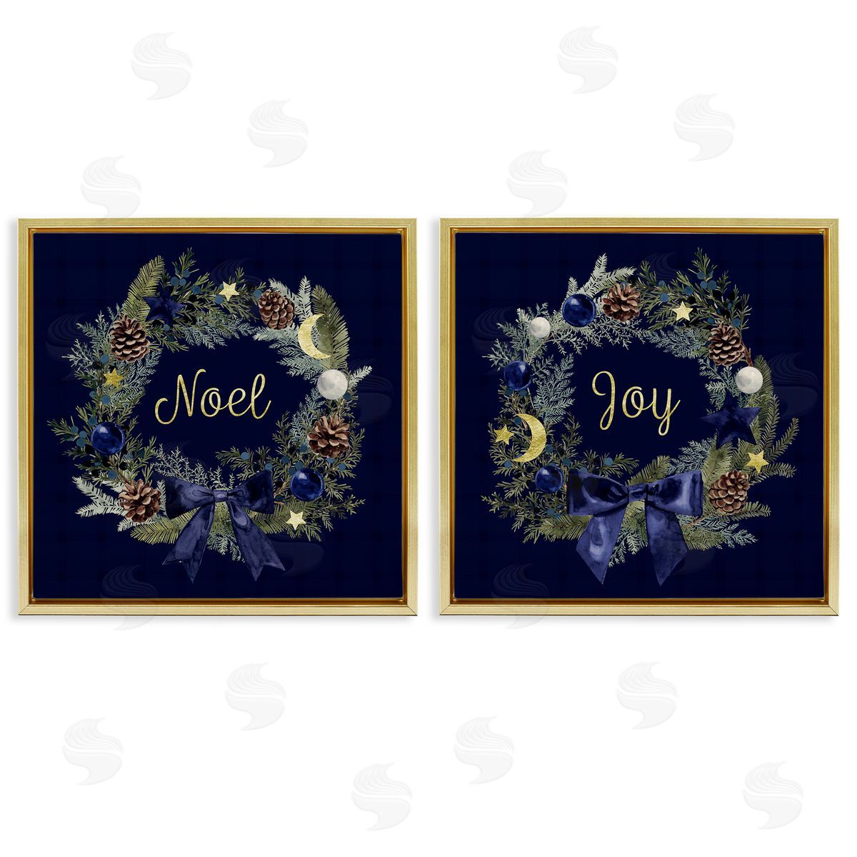 Noel Joy Balsam Wreath Pinecones Gold Floating Frame Canvas Wall Art, Home Decor by Victoria Barnes