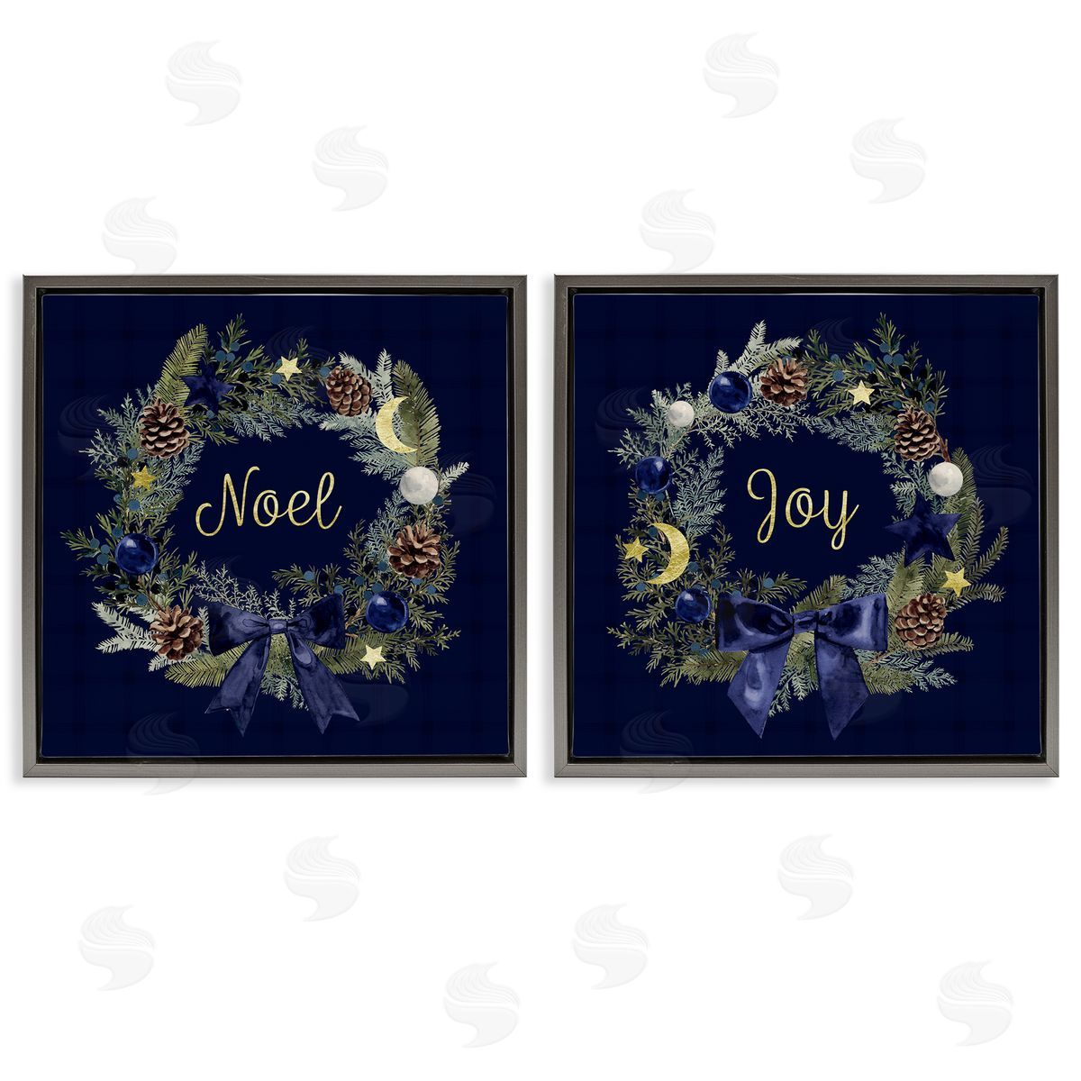 Noel Joy Balsam Wreath Pinecones Grey Floating Frame Canvas Wall Art, Home Decor by Victoria Barnes