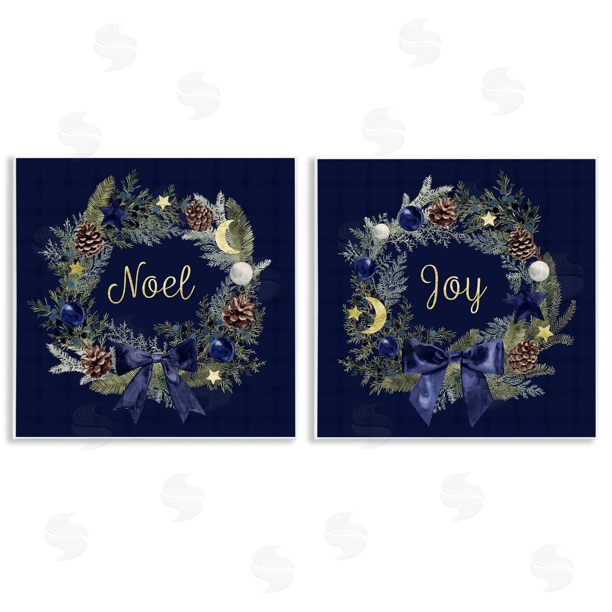 Noel Joy Balsam Wreath Pinecones Wood Plaque Wall Art, Home Decor by Victoria Barnes