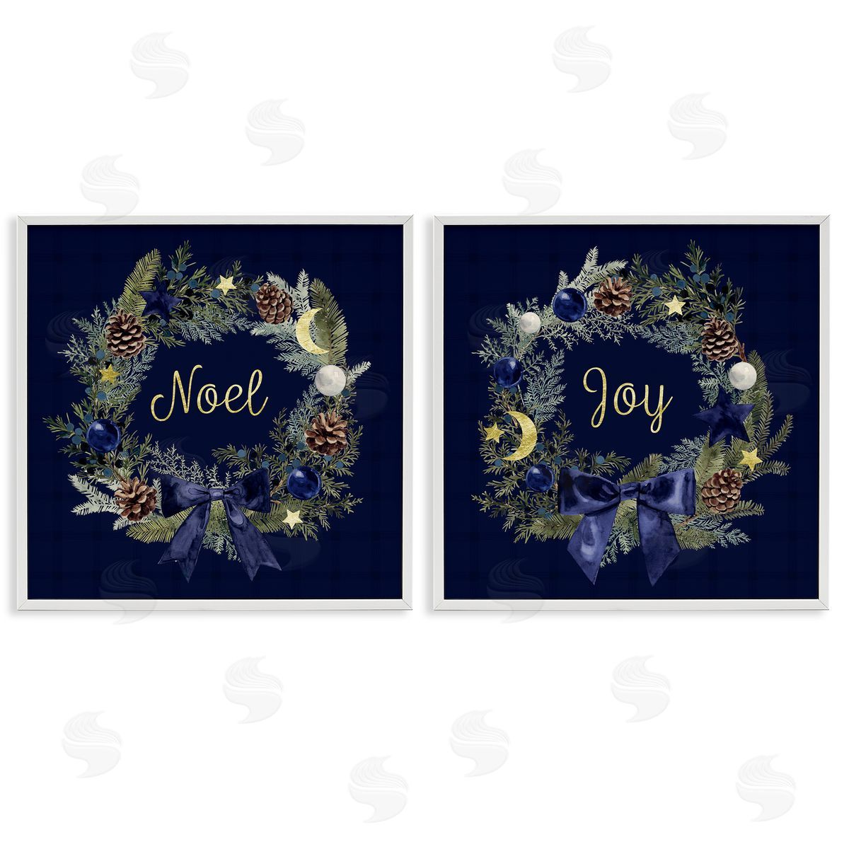 Noel Joy Balsam Wreath Pinecones White Frame Print Wall Art, Home Decor by Victoria Barnes