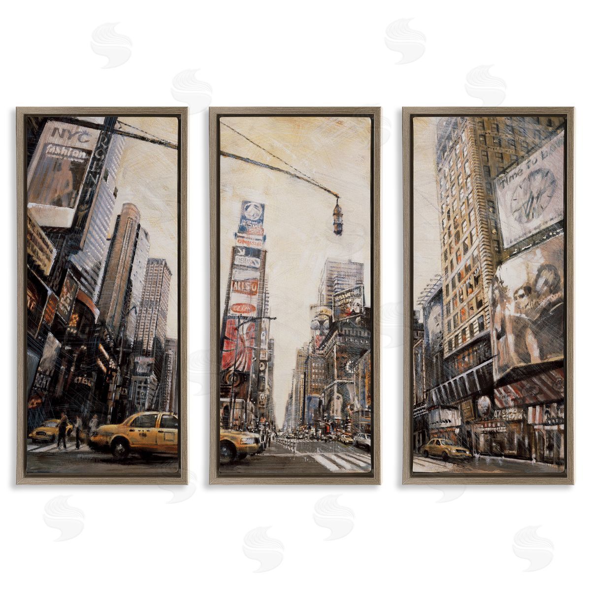 New York City Streets Buildings Brown Floating Frame Canvas Wall Art, Home Decor by Matthew Daniels