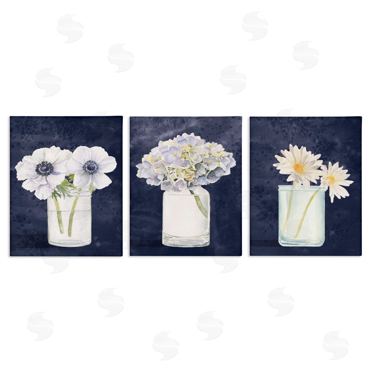Navy Blue Flower Bouquets Canvas Wall Art, Home Decor by James Wiens
