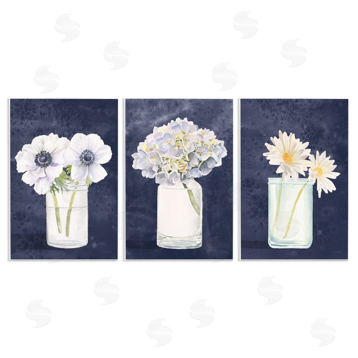 Navy Blue Flower Bouquets Wood Plaque Wall Art, Home Decor by James Wiens