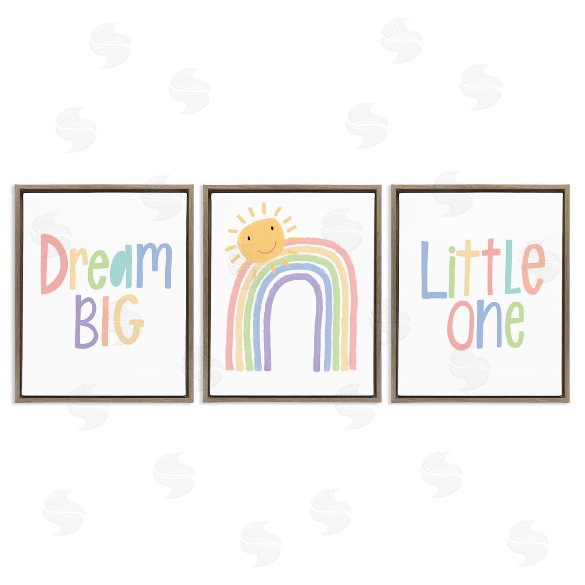 Dream Big Little Illustration Brown Floating Frame Canvas Wall Art, Home Decor by Lisa Larson