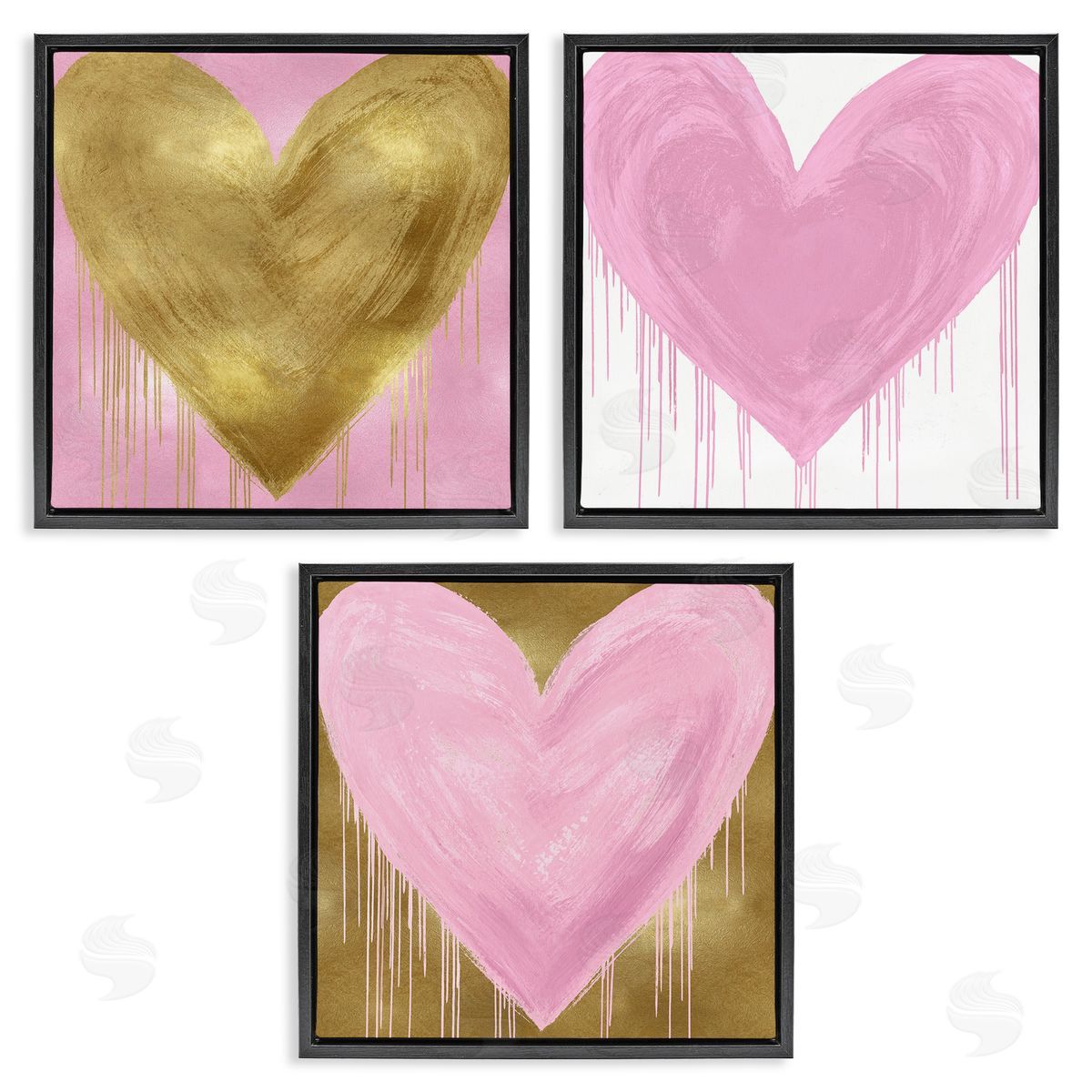 Glam Paint Drip Hearts Design Black Floating Frame Canvas Wall Art, Home Decor by Lindsay Rodgers