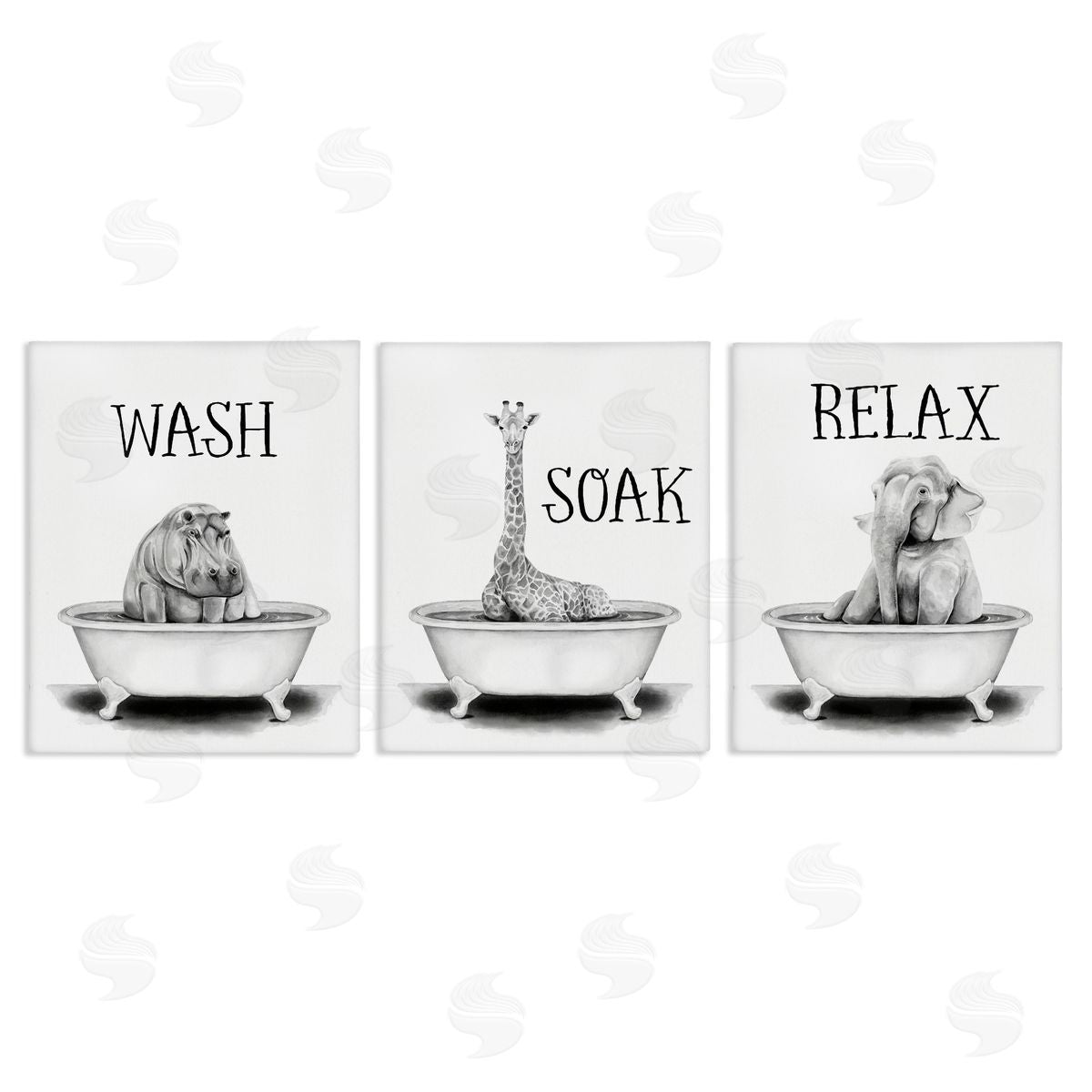 Wash Soak Relax Jungle Animals Canvas Wall Art, Home Decor by Rachel Nieman