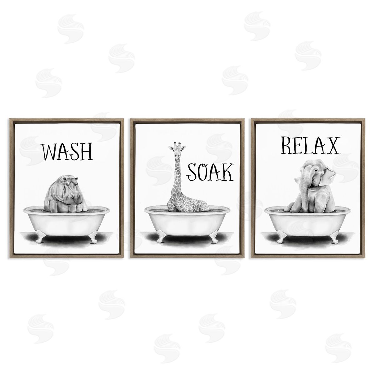 Wash Soak Relax Jungle Animals Brown Floating Frame Canvas Wall Art, Home Decor by Rachel Nieman