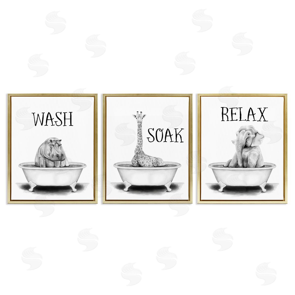 Wash Soak Relax Jungle Animals Gold Floating Frame Canvas Wall Art, Home Decor by Rachel Nieman