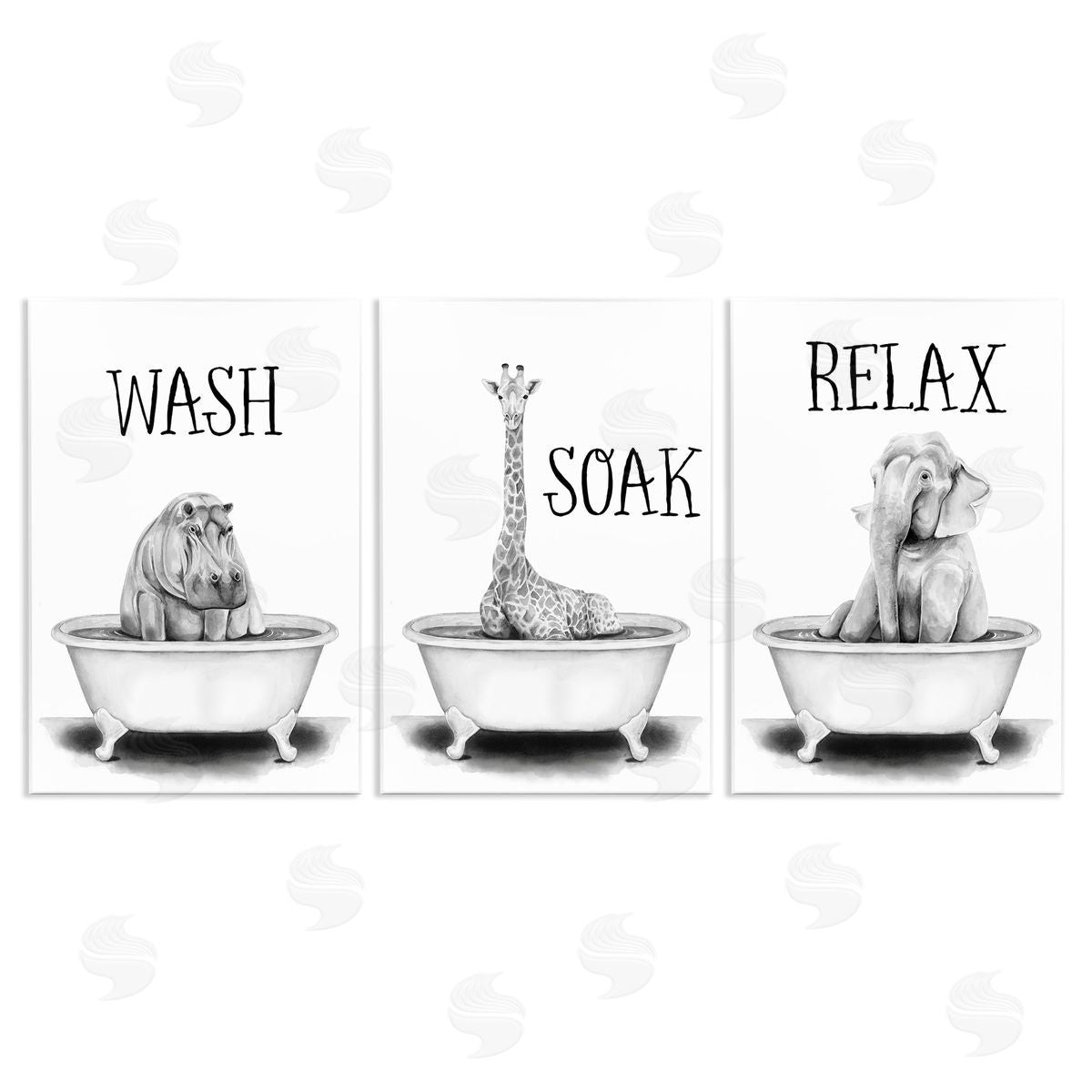 Wash Soak Relax Jungle Animals Wood Plaque Wall Art, Home Decor by Rachel Nieman
