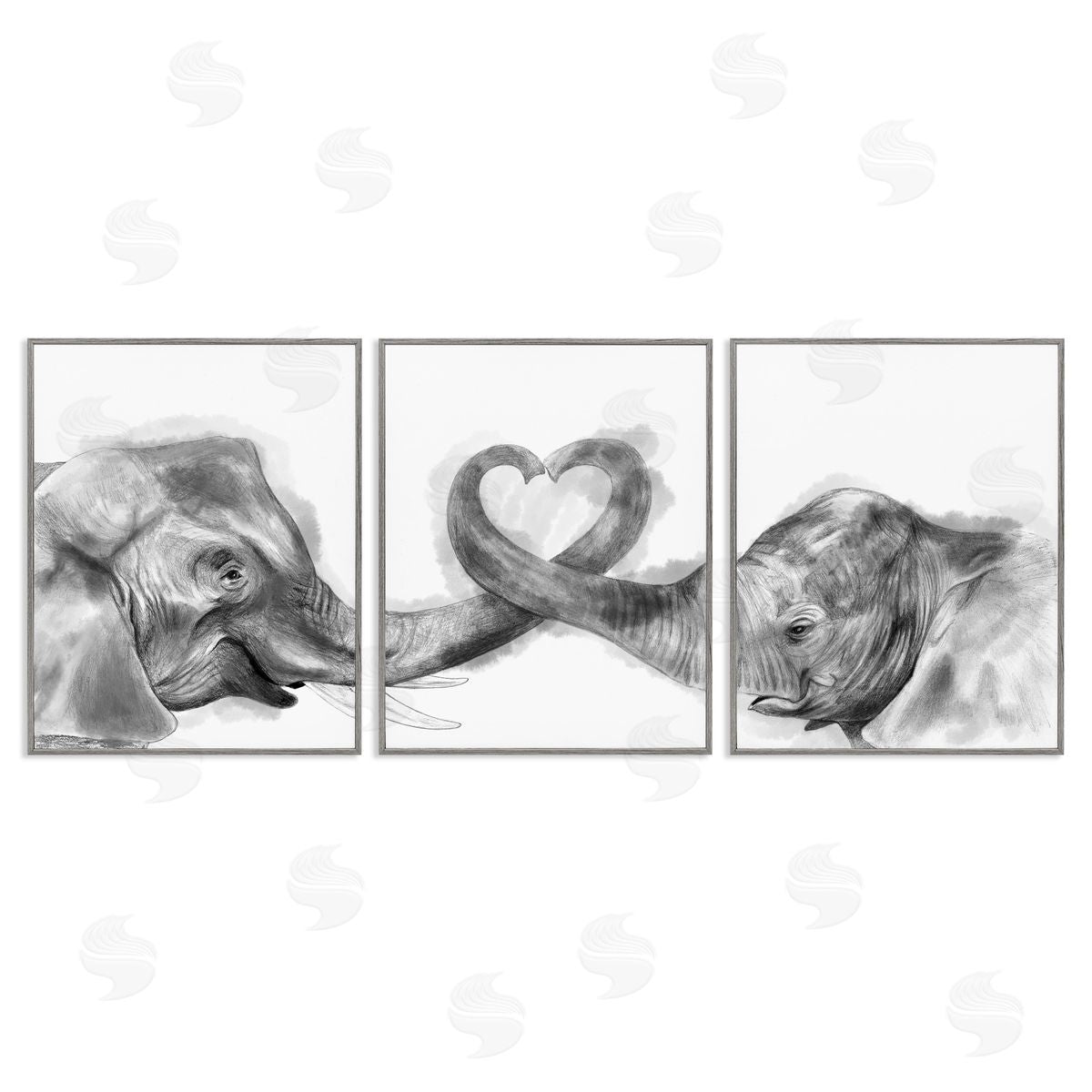 Elephant Trunk Heart Shape Grey Frame Print Wall Art, Home Decor by Stupell Studio