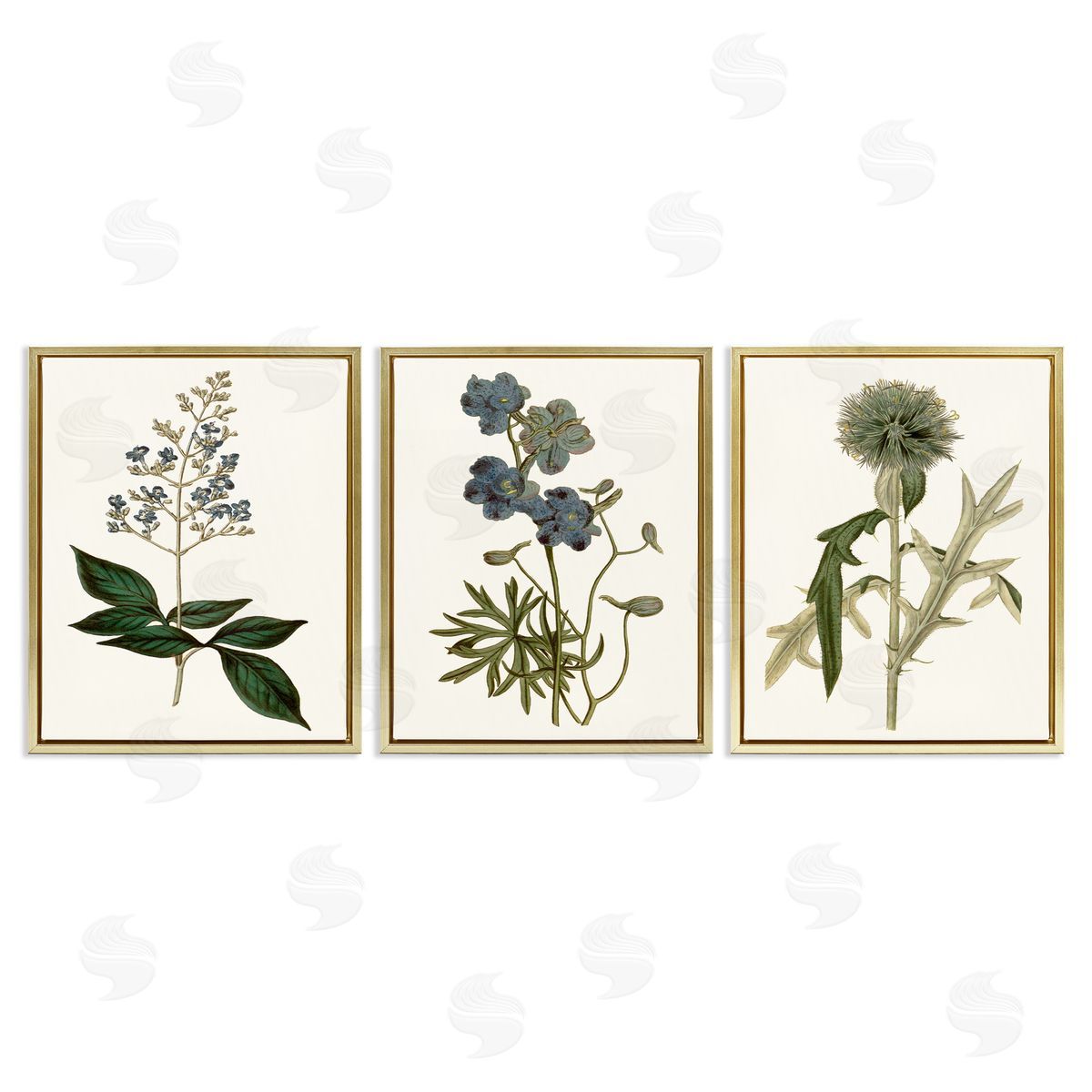 Vintage Botanical Flowers on Beige Gold Floating Frame Canvas Wall Art, Home Decor by Curtis
