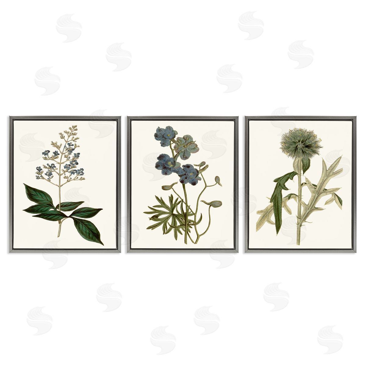 Vintage Botanical Flowers on Beige Grey Floating Frame Canvas Wall Art, Home Decor by Curtis