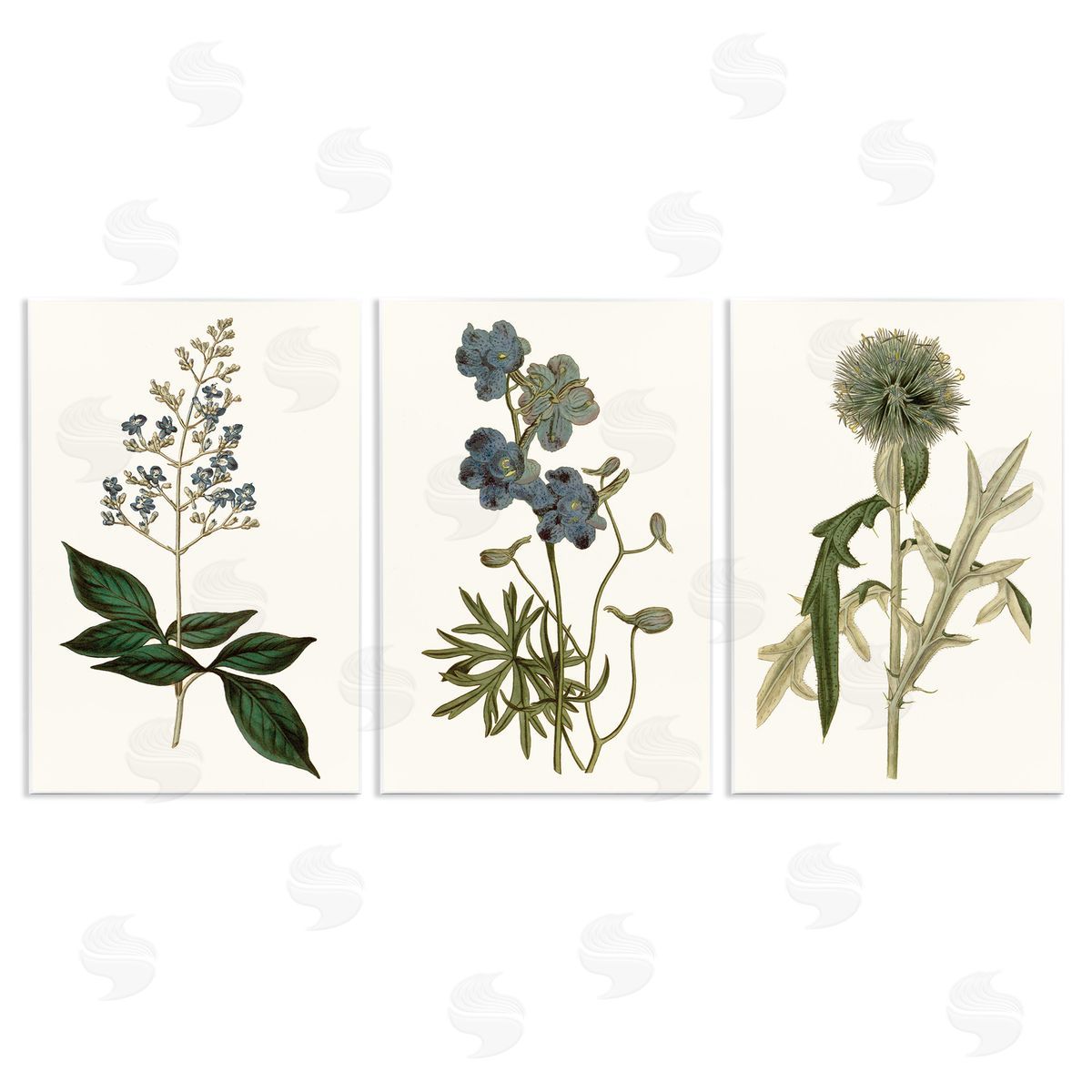 Vintage Botanical Flowers on Beige Wood Plaque Wall Art, Home Decor by Curtis