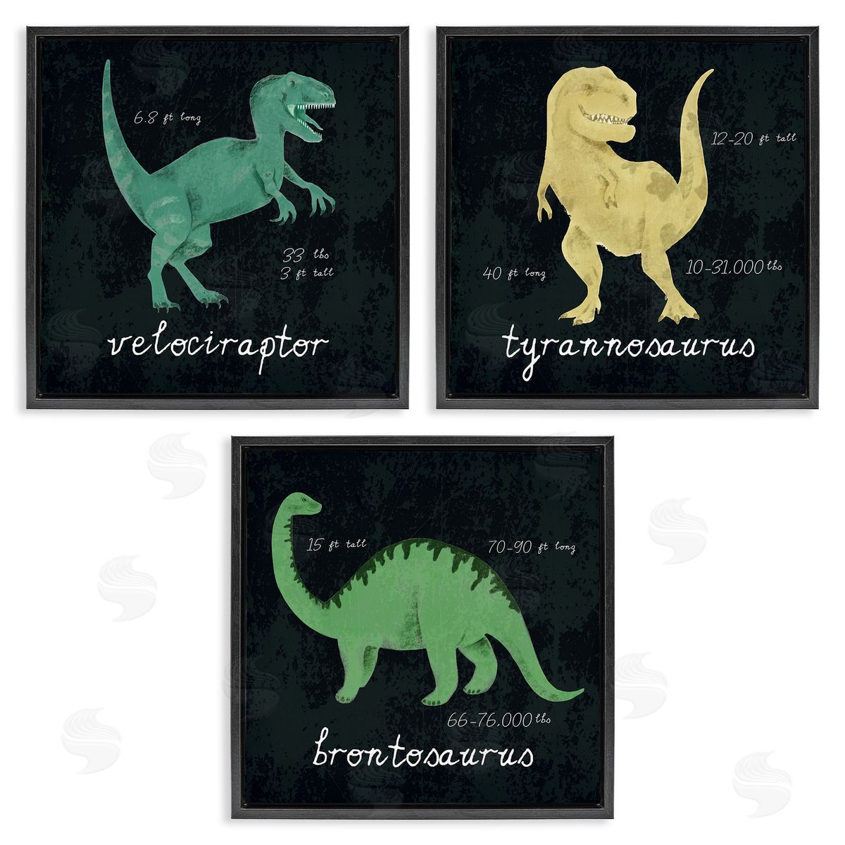 Dinosaur Facts Chalk Inspired Design Black Floating Frame Canvas Wall Art, Home Decor by Stupell Studio