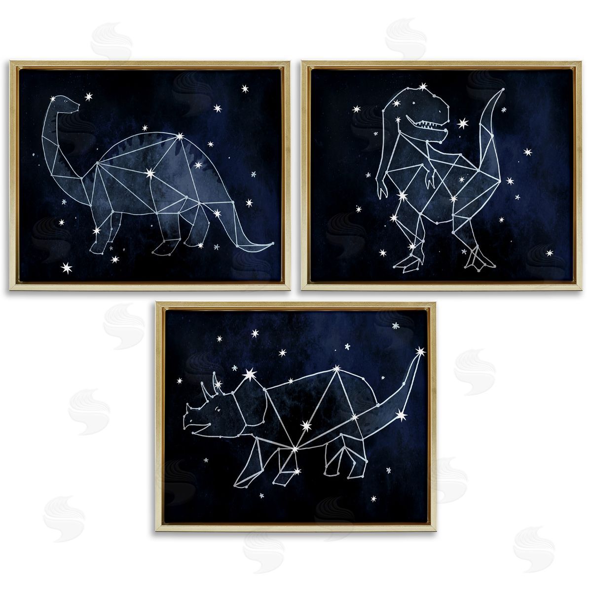 Night Sky Dinosaur Constellations Gold Floating Frame Canvas Wall Art, Home Decor by Stupell Studio