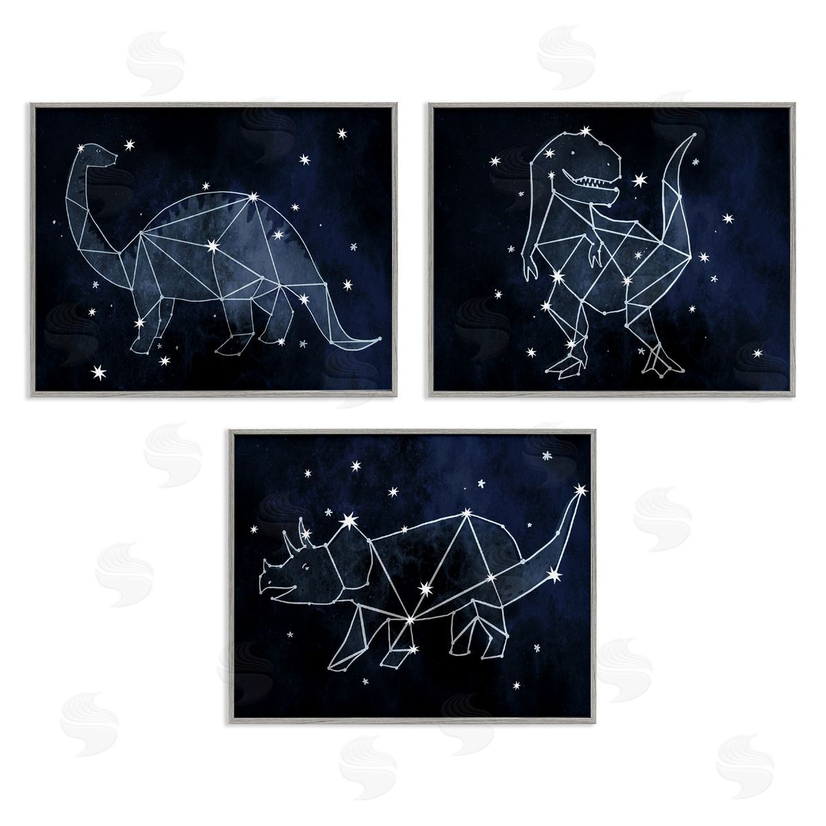 Night Sky Dinosaur Constellations Grey Frame Print Wall Art, Home Decor by Stupell Studio