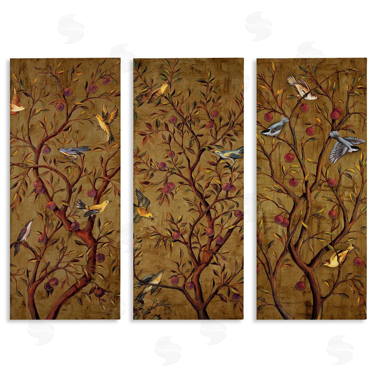 Regal Plum Tree with Perched Birds Canvas Wall Art, Home Decor by Rodolfo Jimenez