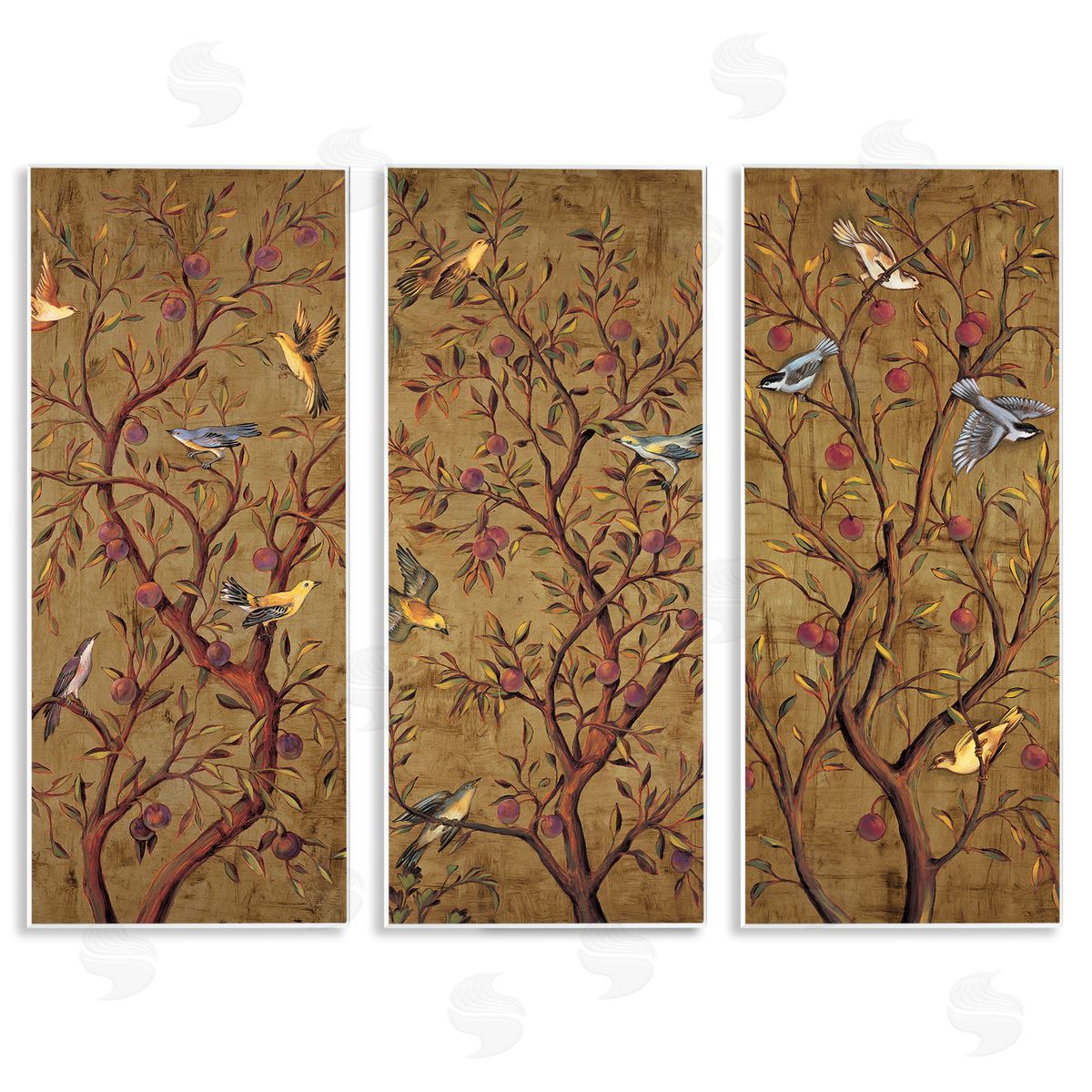 Regal Plum Tree with Perched Birds Wood Plaque Wall Art, Home Decor by Rodolfo Jimenez