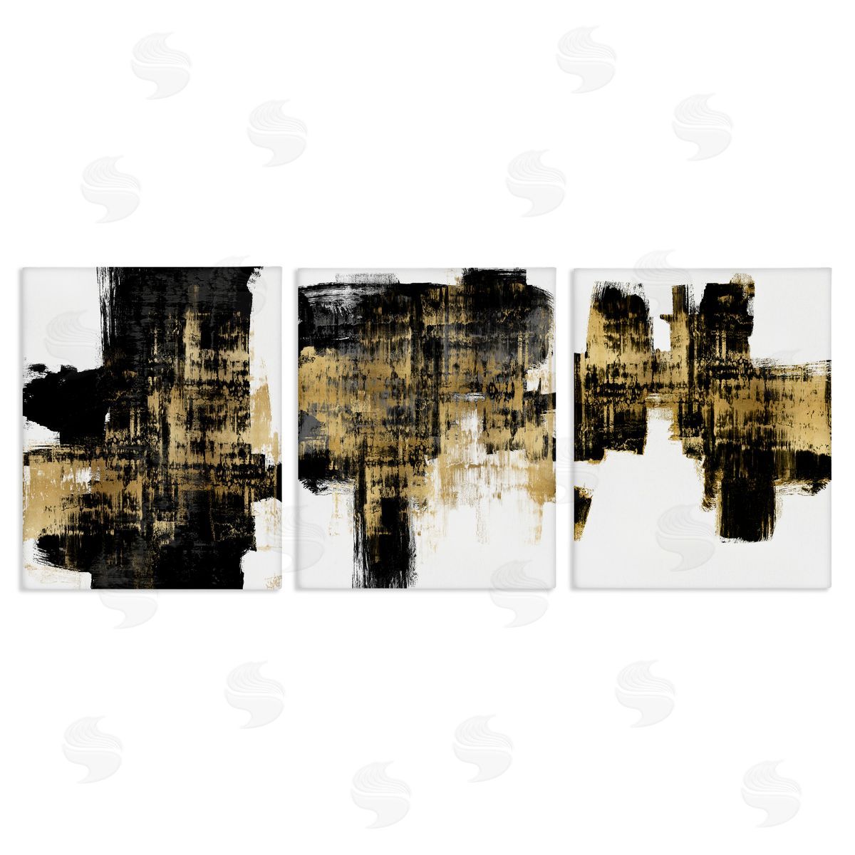 Bold Black Brushstrokes with Gold Canvas Wall Art, Home Decor by Alex Wise