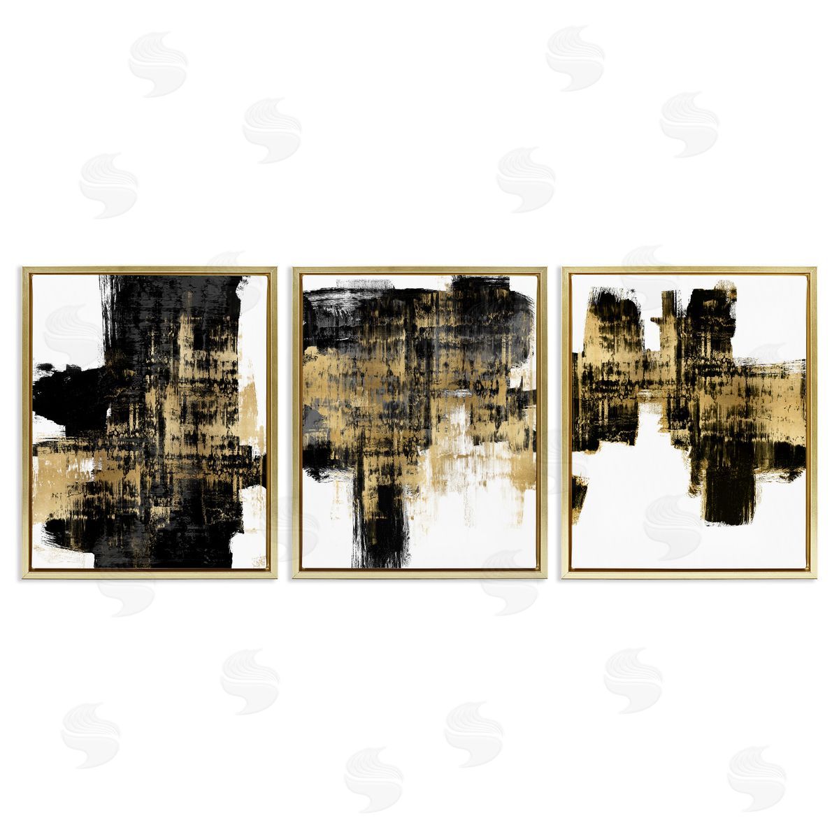 Bold Black Brushstrokes with Gold Gold Floating Frame Canvas Wall Art, Home Decor by Alex Wise