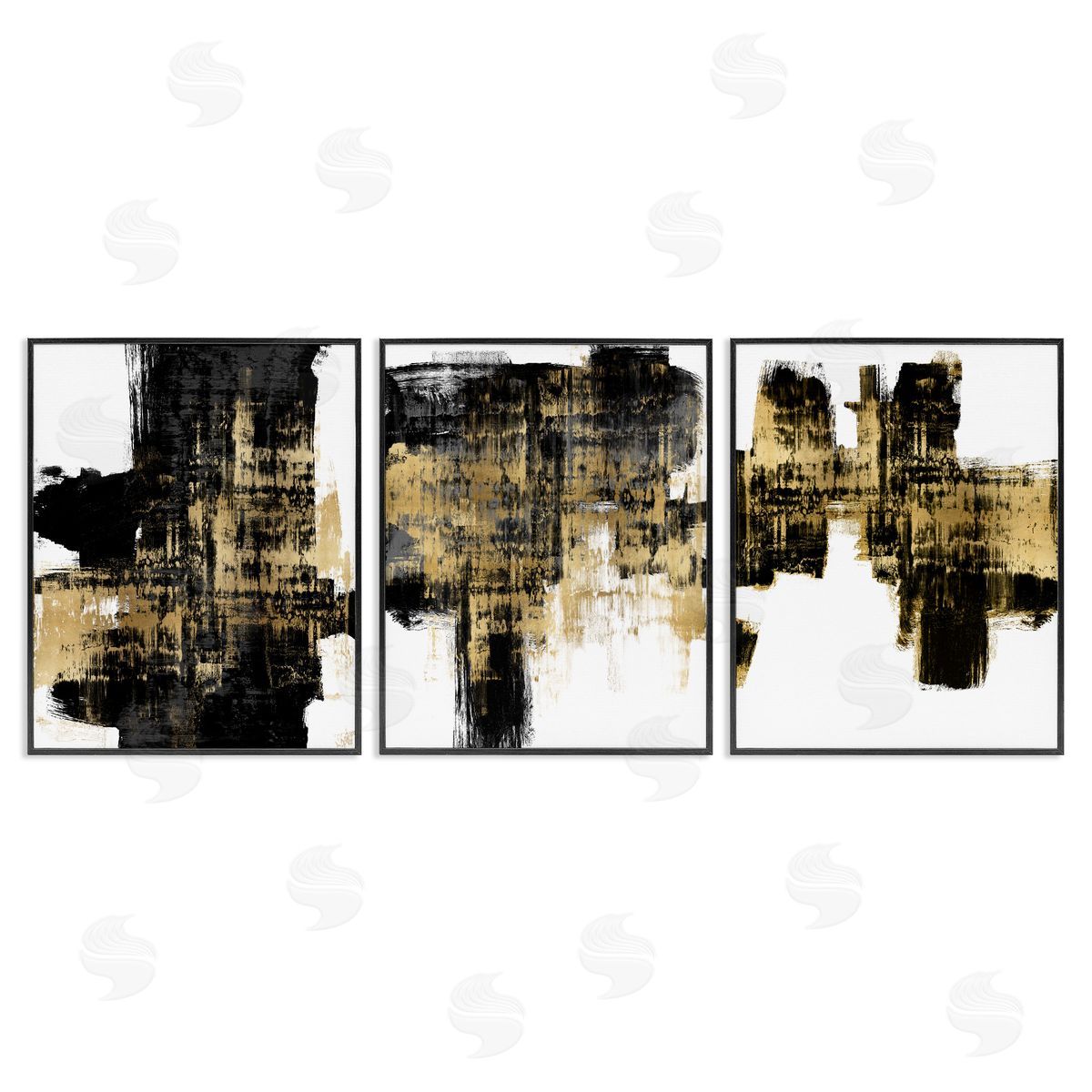 Bold Black Brushstrokes with Gold Black Frame Print Wall Art, Home Decor by Alex Wise